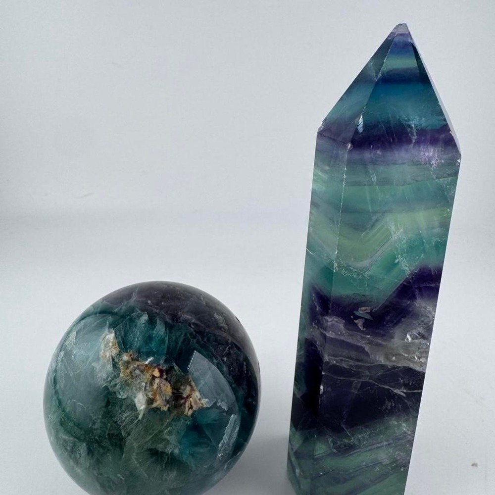 Fluorite Sphere and Tower Set Imperfect